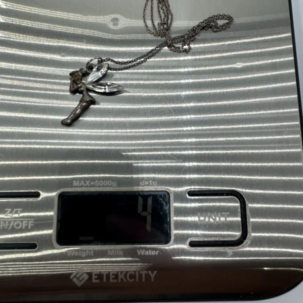 Vtg  Tinkerbell Fairy Pendant Necklace With Crystal Wings 925 Sterling Silver - Picture 7 of 7